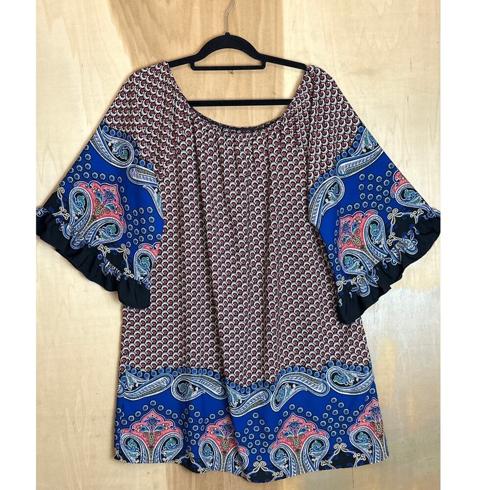 Boho Paisley Flowy Off The‎ Shoulder Dress Womens Large